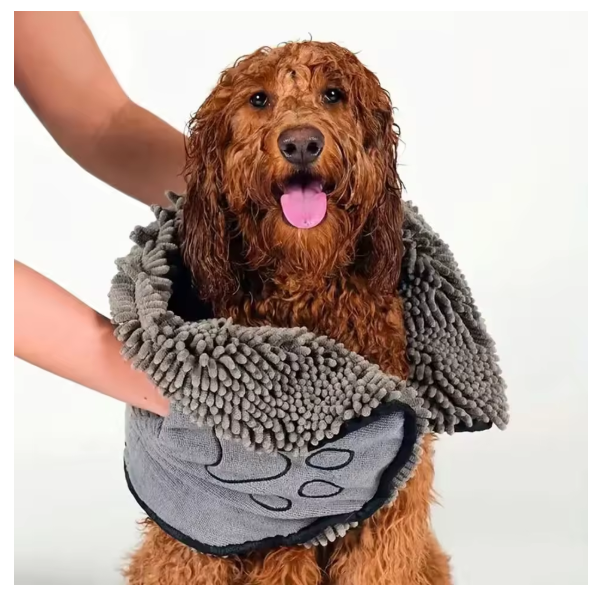 Super saugfähiges Haustier-Badetuch (Coral Fleece) – Grau (53 × 22 cm)