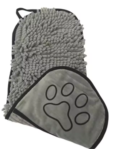 Super saugfähiges Haustier-Badetuch (Coral Fleece) – Grau (53 × 22 cm)