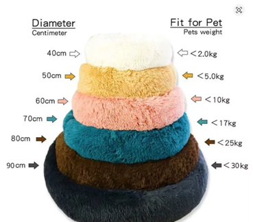 Flauschiges Hundebett rund (Grau) - 50/60/70/80cm