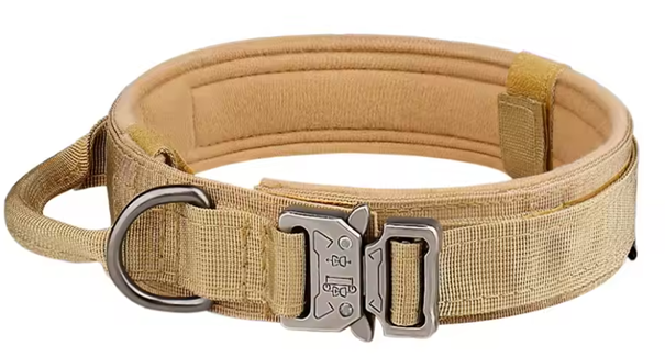 Taktisches Hundehalsband Khaki – mit Griff – M/L/XL